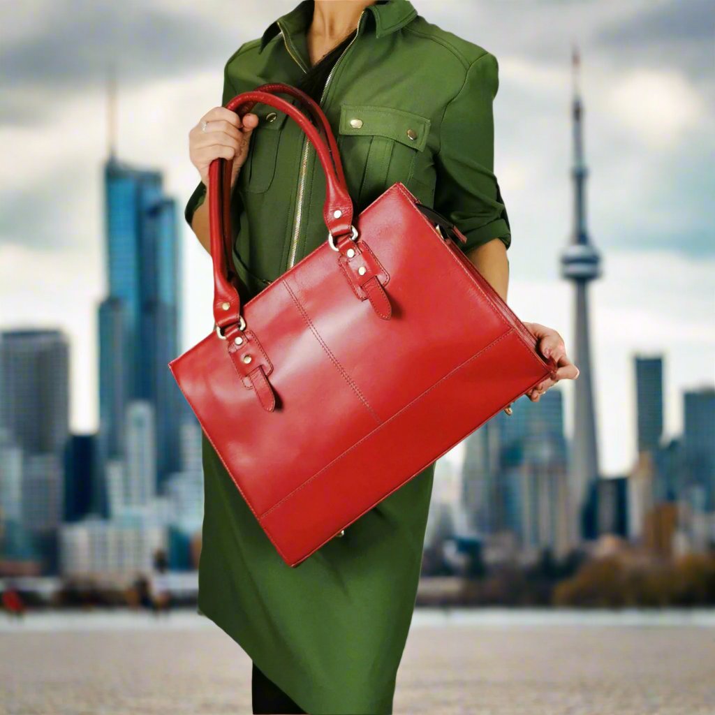 Red Leather Tote Bag